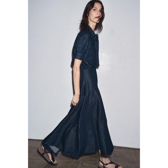 ZARA ZW COLLECTION DENIM MIDI SKIRT - Picture 5 of 8